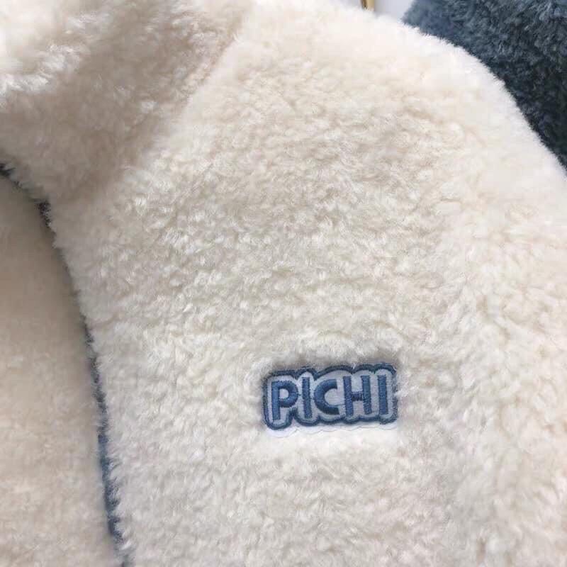 Áo Khoác Lông Cừu PICHI Ulzzang - Áo Lông Kéo Khoá Thêu Logo Unisex Hàn Quốc