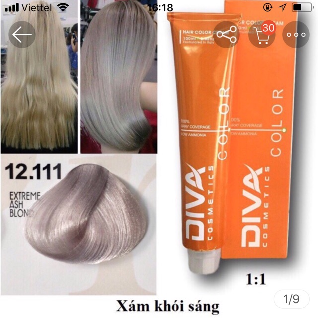 MÀU NHUỘM DIVA 12 111 XÁM KHÓI SÁNG VÀ HIGHLIGHT DIVA 100ml