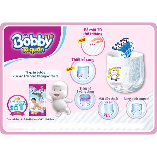 Bỉm - Tã quần Bobby size M - 40 miếng (Cho bé 6 - 10kg)