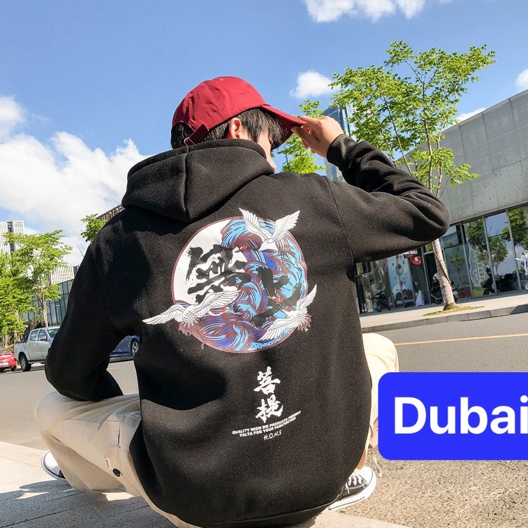 ÁO HOODIE NAM NỮ, ÁO KHOÁC NỈ IN HÌNH CON HẠC FROM RỘNG DÀI TAY- DUBAI FASHON
