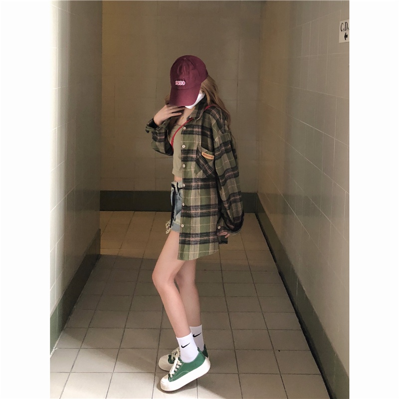 Áo sơ mi DUNEA tay dài họa tiết sọc caro phong cách cổ điển Hàn Quốc