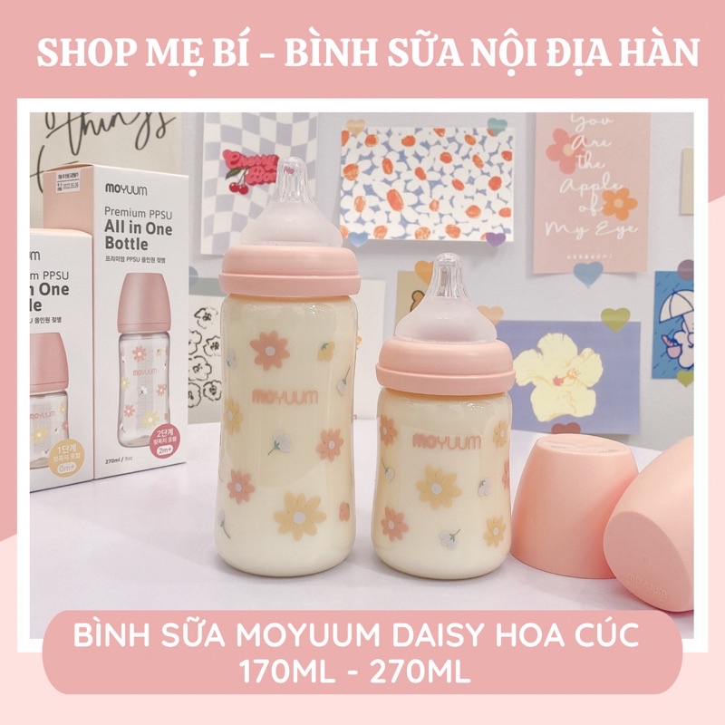 [ Tặng sticker ] Bình sữa MOYUUM DAISY HOA CÚC 170ml  - 270ml núm ti tự chọn