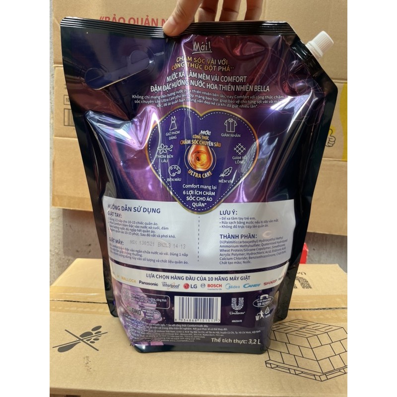 Nước xả vải COMFORT HƯƠNG NƯỚC HOA THIÊN NHIÊN BELLA 3,2L(Mầu tím)