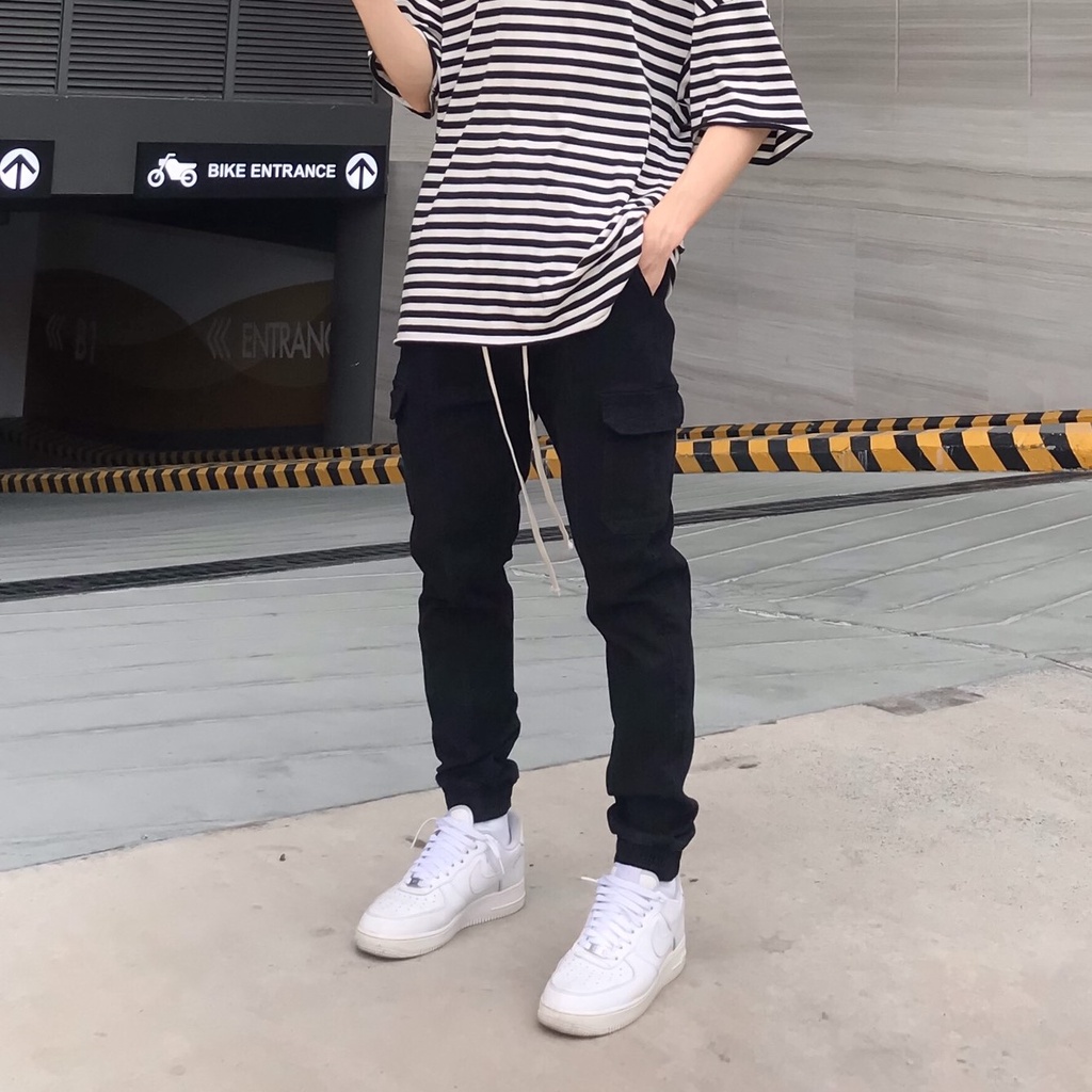 Quần Jogger Nam Cargo Streetwear Cao Cấp FNOS JGK Màu Đen -Túi hộp Form Slimfit - Jogger Kaki Jean Co Giãn