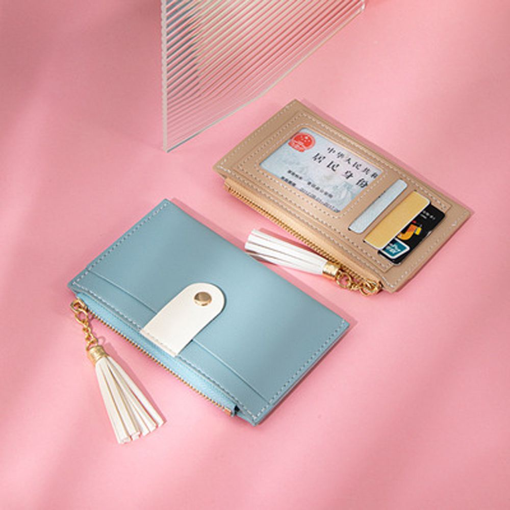 LANFY Ví đựng thẻ xe buýt/tiền/thẻ ngân ahfng bằng da PU phối tua rua cỡ nhỏ dáng mỏng cho nữ gồm nhiều màu