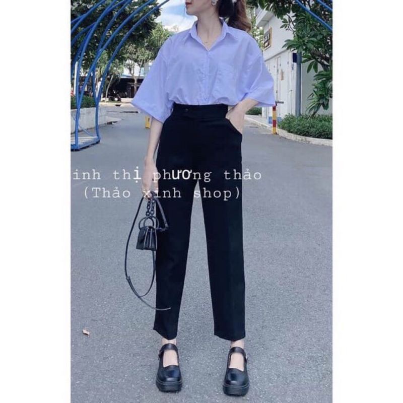 [AN MỘC] Quần bagy cạp cao bản to cúc bấm lệch tôn dáng cho nữ