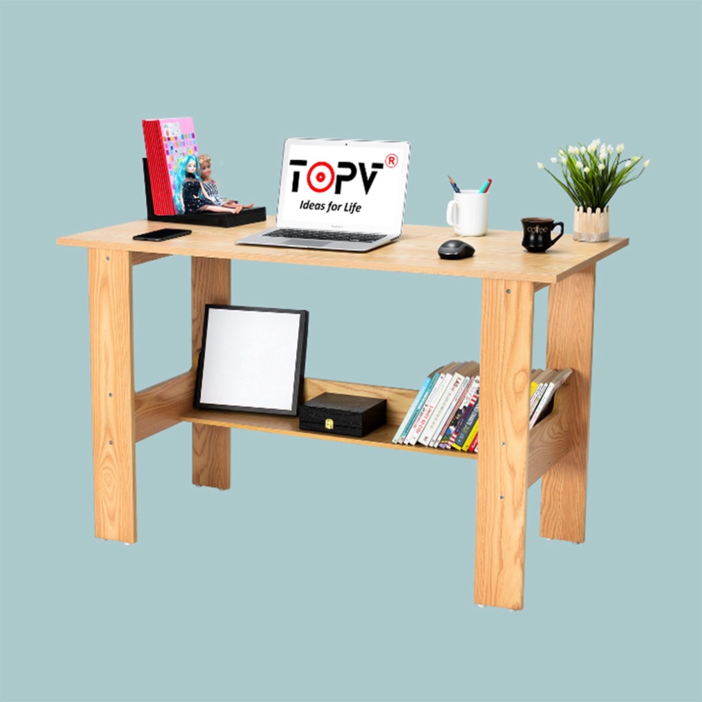 Bàn học gỗ bàn làm việc kèm kệ sách TopV lắp giáp thông minh cho học sinh sinh viên văn phòng 1m2 trắng Lamvuon TopV