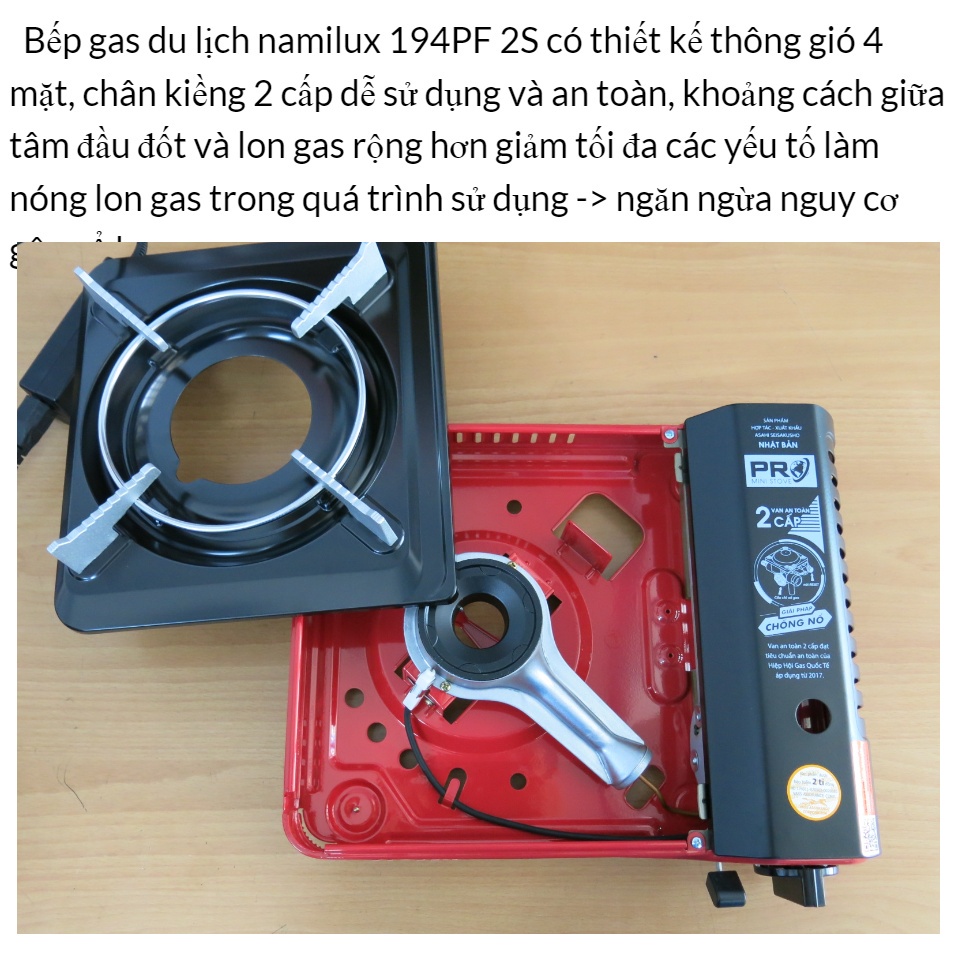Bếp Ga Mini Namilux 2021 PF, Bếp gas du lịch Namilux, Chống cháy nổ 2 cấp độ, An toàn tuyệt đối