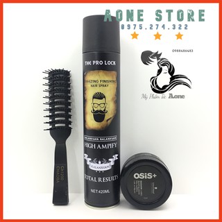 [ Freeship ] COMBO Gôm Xịt Tóc The Pro Lock + Sáp Vuốt Tóc Osis Black + Lược Chaoba