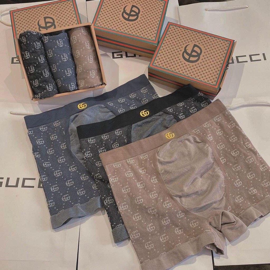 Hộp 3 Quần Lót Nam Boxer Cotton GGG, Quần Sịp Nam họa Tiết Co dãn 4 chiều Loại 1