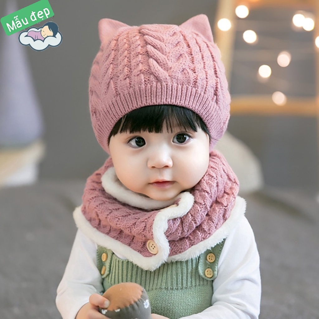QUÀ TẶNG BÉ IU  Mũ / Nón Len Trùm Đầu Có Chi Tiết Cây Mầm Quả Táo Dễ Thương Cho Bé Kèm Khăn Quàng Cổ
