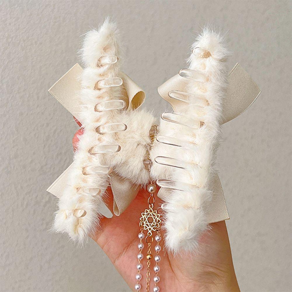 Kẹp Tóc Càng Cua Dài Đính Lông Giả Thời Trang Thu Đông