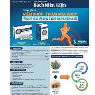 Viên uống hỗ trợ xương khớp thoái hoá khớp Bách niên kiện hộp 20 viên