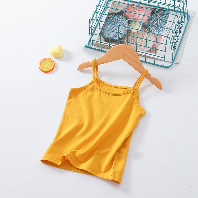 Áo hai dây bằng chất liệu cotton màu trơn dễ thương cho bé gái