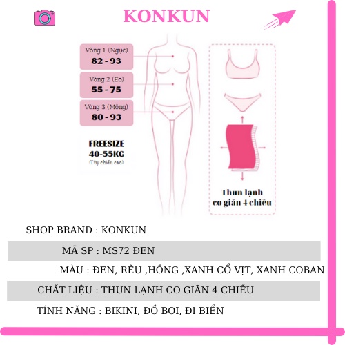 Bikini 2 Mảnh Đẹp Quần Giả Váy Áo Buộc Dây Mặc Được Nhiều Kiểu KONKUN MS72-ĐEN