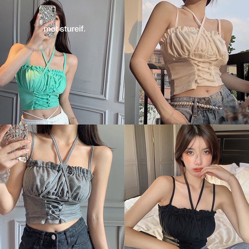 Áo Croptop Dệt Kim Màu Sắc Trơn Thiết Kế Quyến Rũ