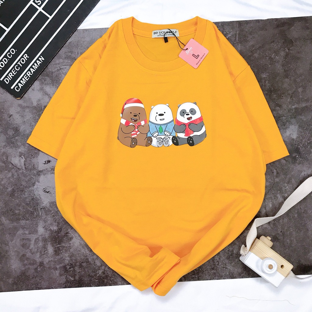- Áo thun tay ngắn Be Yourself unisex size M L - 3 CON GẤU ĐỘI NÓN NOEL