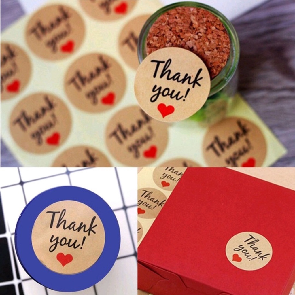 SỈ 2.5K bìa 12 miếng tem dán decal sticker kraft THANK YOU.