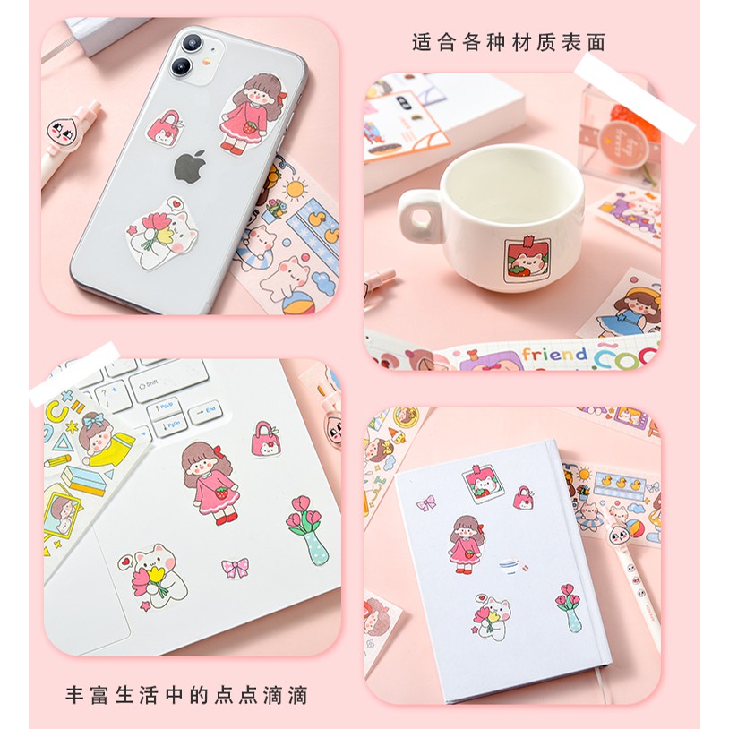 Miếng dán sticker dây dài nhiều hình dễ thương trang trí sổ tay, nhật ký, decor, diy,...