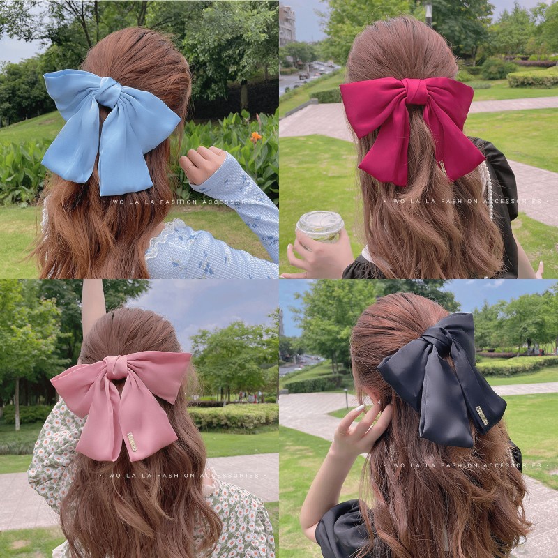 Kẹp Tóc Nơ Vải Satin Cỡ Lớn Kiểu Hàn Quốc Xinh Xắn