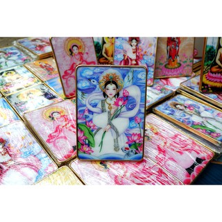 Tranh Cô Bơ để bàn 15x21cm bằng gỗ tráng gương mica viền vàng đồng bền đẹp