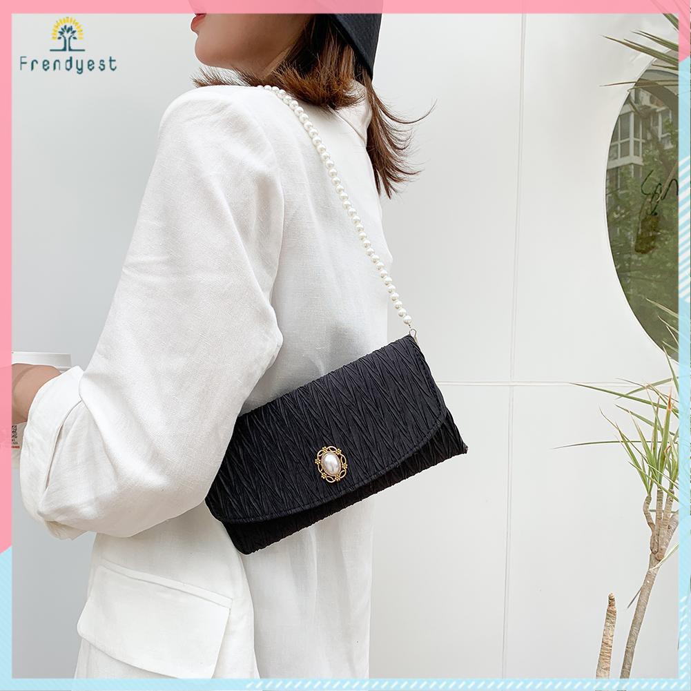 Túi xách nữ phối chuỗi ngọc trai nhân tạo thời trang sang trọng