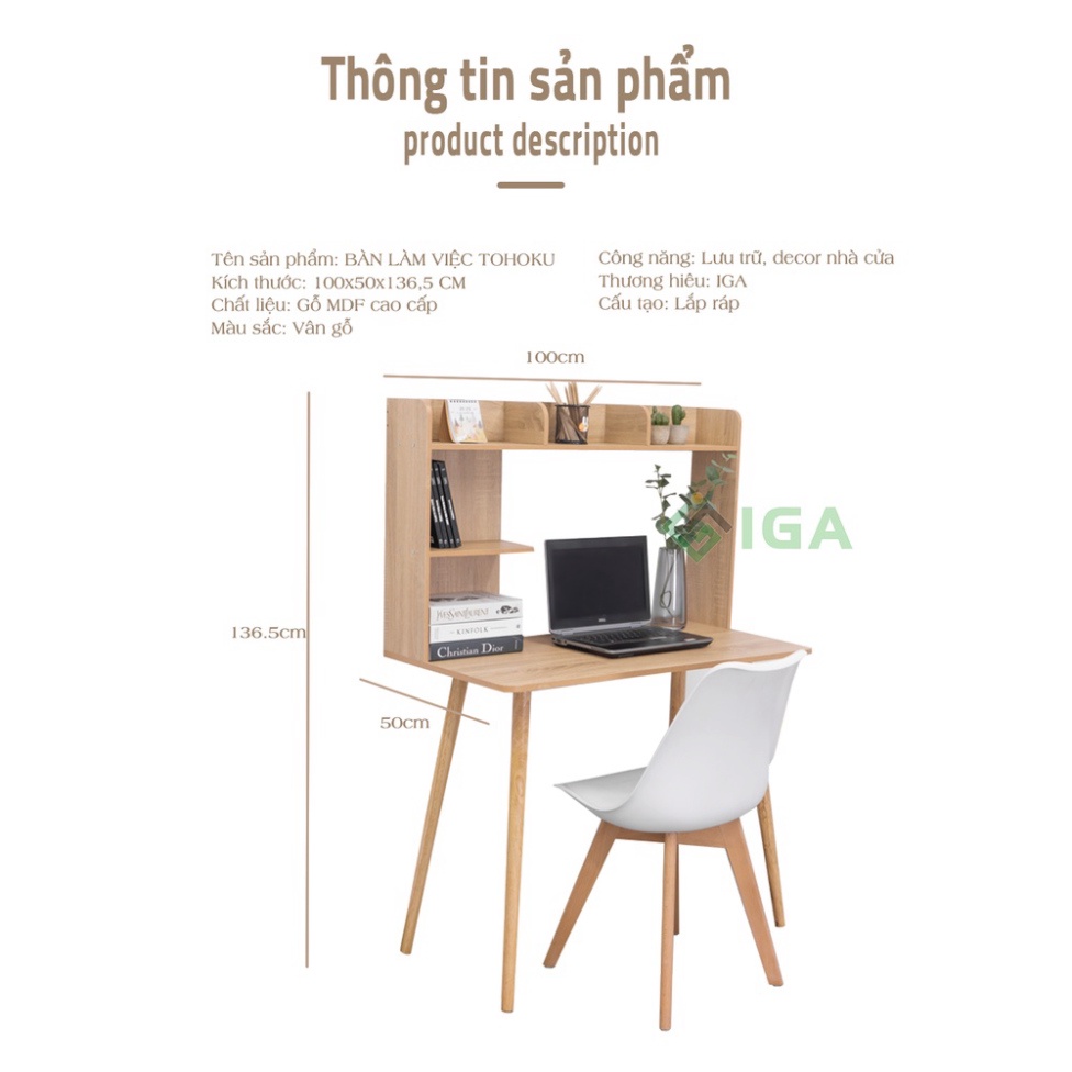 [Mã LIFEBKA5 giảm 10% tối đa 1 Triệu đơn 500k] Bàn làm việc kèm giá sách tiện dụng phong cách Nordic - GP149