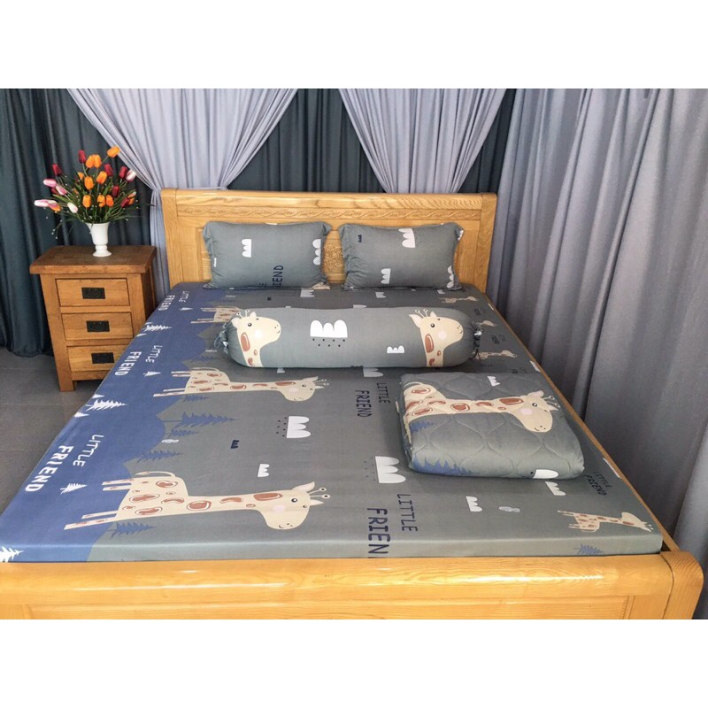 Bộ drap thun☘️FREESHIP☘️ga thun lạnh Hàn Quốc mẫu hươu lớn ( 1 ga, 3 vỏ gối)