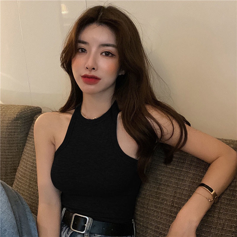 COZOK Áo Cổ Yếm Không Tay Màu Sắc Đơn Giản Quyến Rũ Cho Nữ