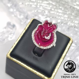 NHẪN BẠC CỬU VỸ HỒ LY ĐỎ ĐẬM - 650K