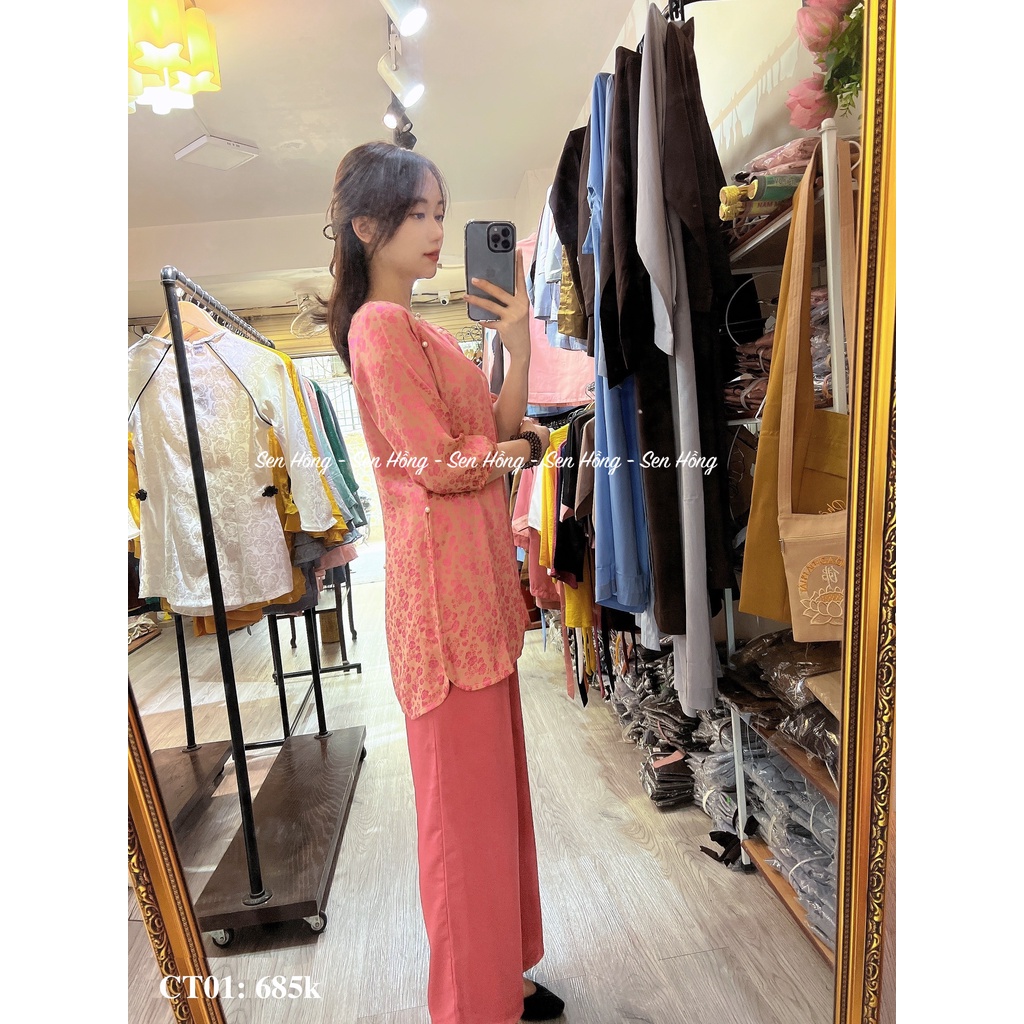 QUẦN ÁO DÀI CÁCH TÂN CAO CẤP -  đồ lam đi lễ đi chơi vải gấm Thái Tuấn #pháp phục nữ thiết kế đính cúc ngọc dáng lỡ CT01