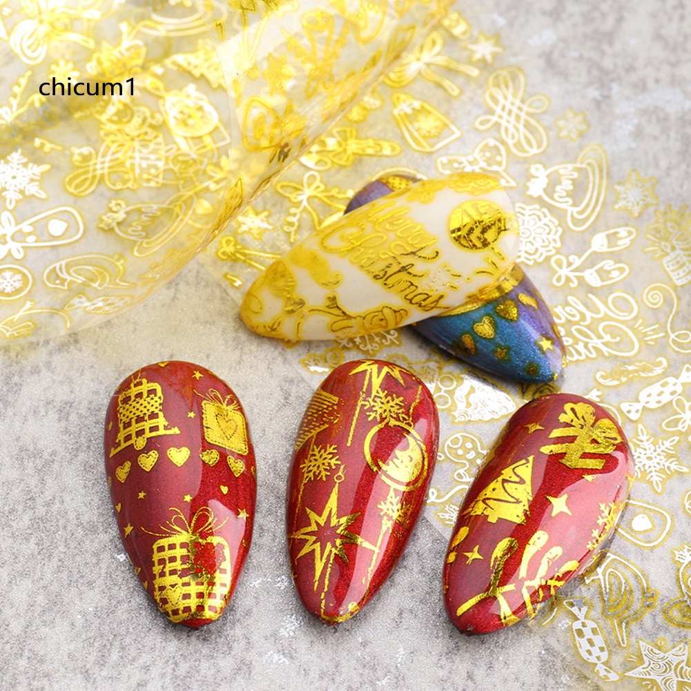 (Hàng Mới Về) Set 10 Miếng Dán Trang Trí Móng Tay Họa Tiết Bông Tuyết Giáng Sinh