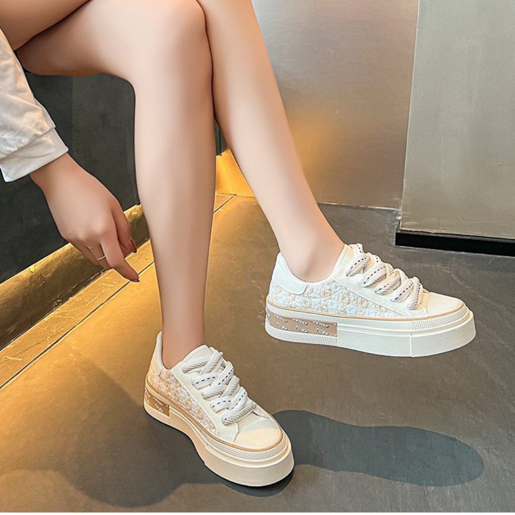 Giày thể thao nữ caro kiểu mới phong cách cá tính chất vải đi chơi đi học siêu HOT DOZIMAX
