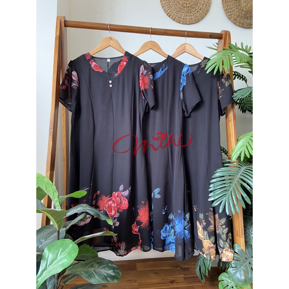 Váy Đầm trung niên nữ cho mẹ phối hoa cao cấp V81c- Áo đầm kiểu thời trang dự tiệc dạ hội đẹp cho người lớn tuổi Bigsize