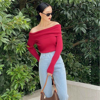 Áo Trễ Vai tay dài thun gân màu Cực Xinh