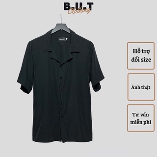 Áo sơ mi họa tiết ngắn tay ĐEN TRƠN mềm dành cho nam nữ | BUTCLOTHING
