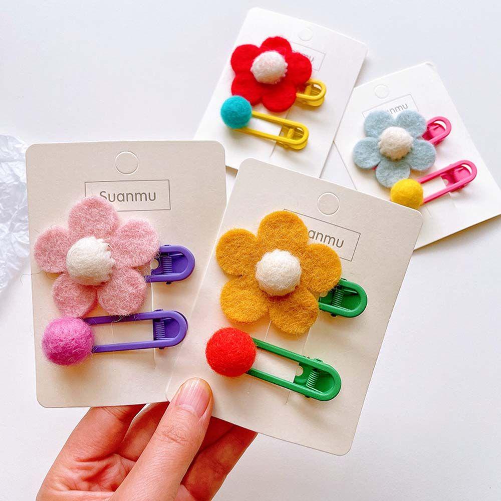 Bộ 2 Kẹp Tóc Hình Hoa Bằng Vải Nỉ Thời Trang Thu Đông Hàn Quốc Cho Bé