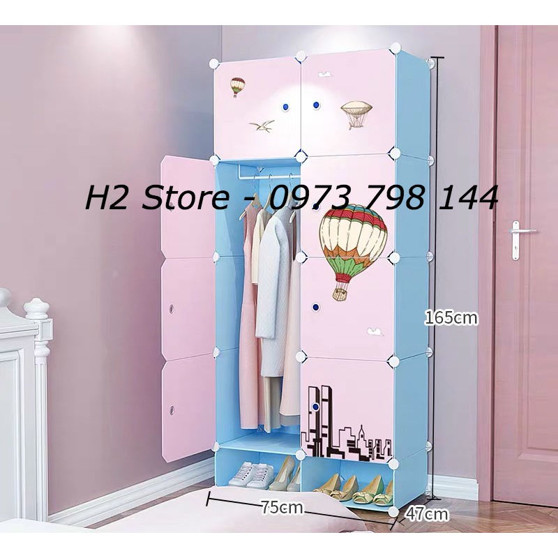 TỦ NHỰA LẮP GHÉP 8 Ô + 2 GIÀY CỬA KHÍ CẦU ĐỂ ĐỒ CHO BÉ ĐA NĂNG THÔNG MINH sâu 47cm