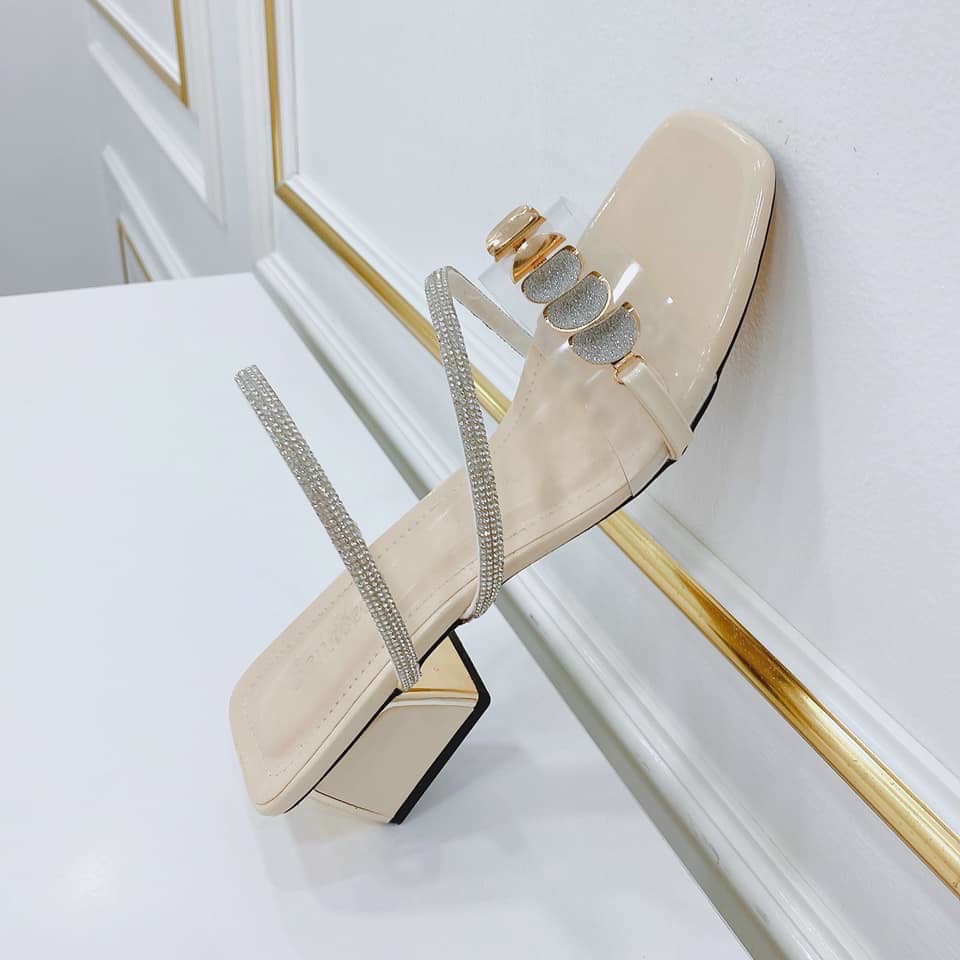Sandal cao gót nữ đế vuông đính kim cương quai trong Thiên Hương VNXK BP9M35 Giày cao gót nữ sang chảnh tiểu thư đi tiệc