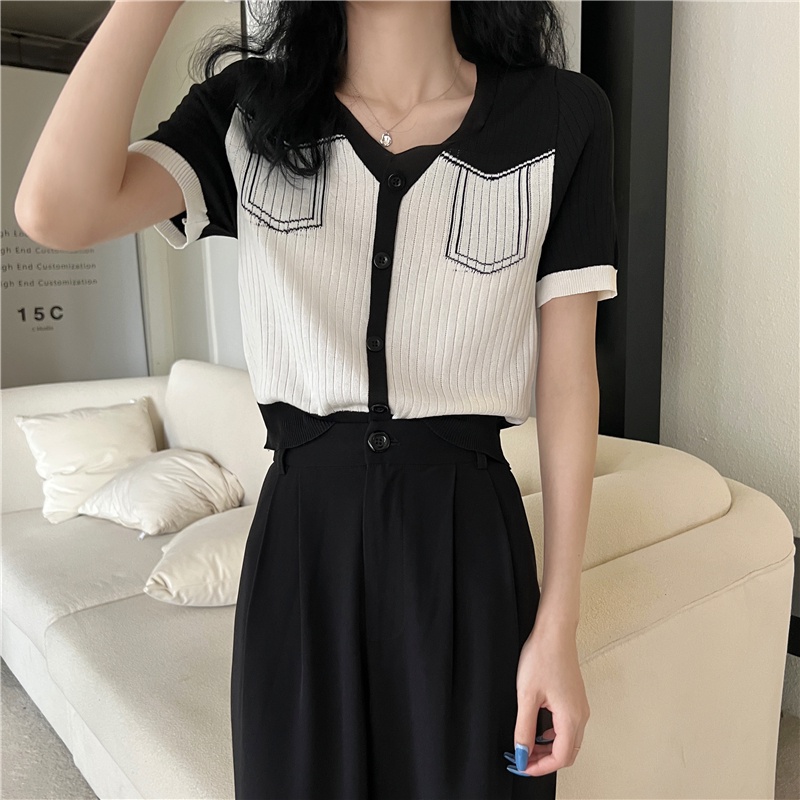 Áo thun ZHELIHANGFEI tay ngắn cổ bẻ phối túi giả đơn giản thời trang