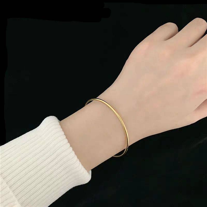 Vòng tay nữ titan không gỉ thiết kế phong cách đơn giản thanh lịch 2mm