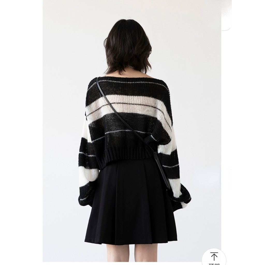 Áo Sweater Dệt Kim Tay Dài Dáng Rộng Cổ Đứng Kẻ Sọc Kiểu Hàn Quốc Thời Trang Xuân Thu Cho Nữ