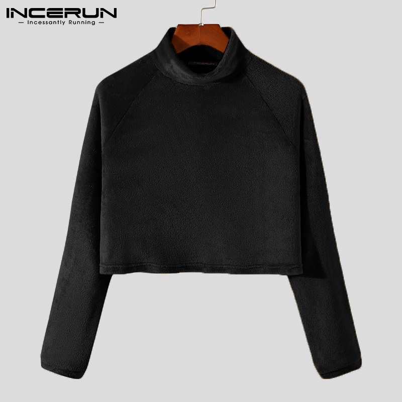 Áo thun crop top INCERUN cho nam dài tay cổ lọ thời trang mùa đông ấm áp