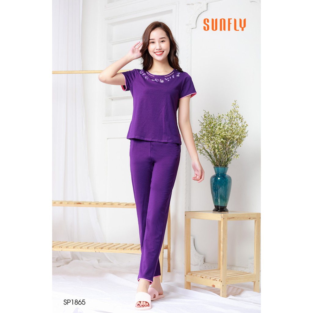 Đồ bộ mặc nhà Cotton áo cộc, quần dài Sunfly SP1865