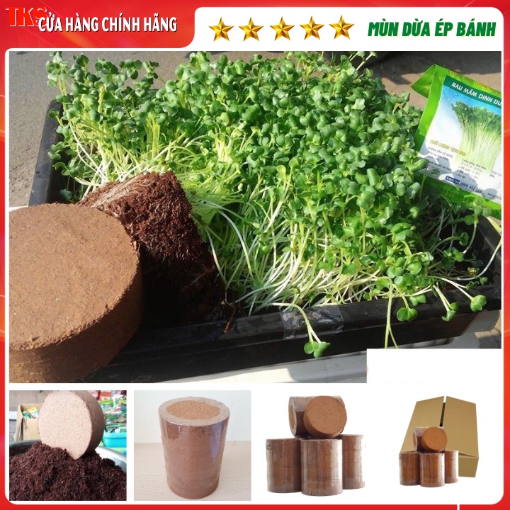 XƠ DỪA HỮU CO ÉP KHỐI TRÒN LƠN: Giá Thể Trồng Rau, Cây Trồng Không Cần Thêm Phân Bón, Tiện Lợi