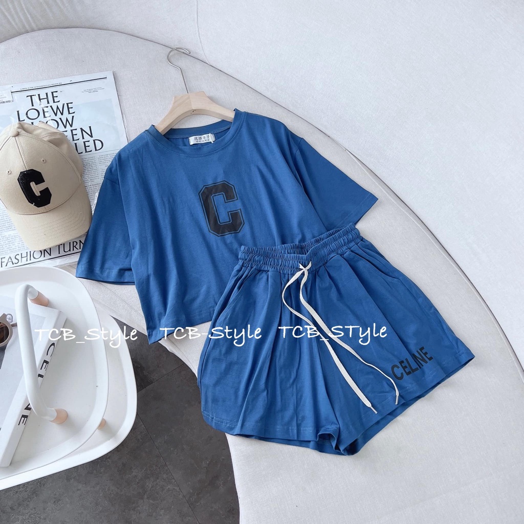 BỘ cotton in chữ C + quần sooc chun