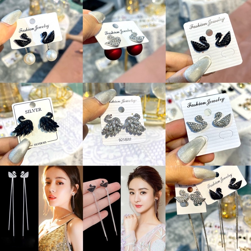 Tổng hợp các mẫu khuyên tai hình thiên nga đính đá nhỏ sang trọng mã 01 (ảnh thật )