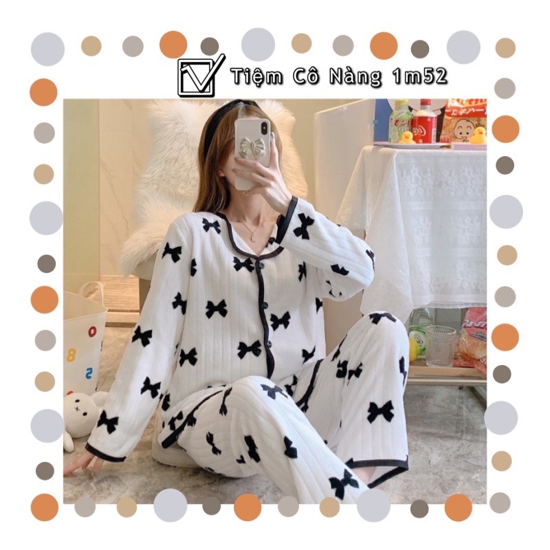 Bộ Ngủ Pyjama Nỉ Bông Lông Cừu Mềm Mịn Thoải Mái Thu Đông Set Mặc Nhà Thời Trang Mã XĐN09