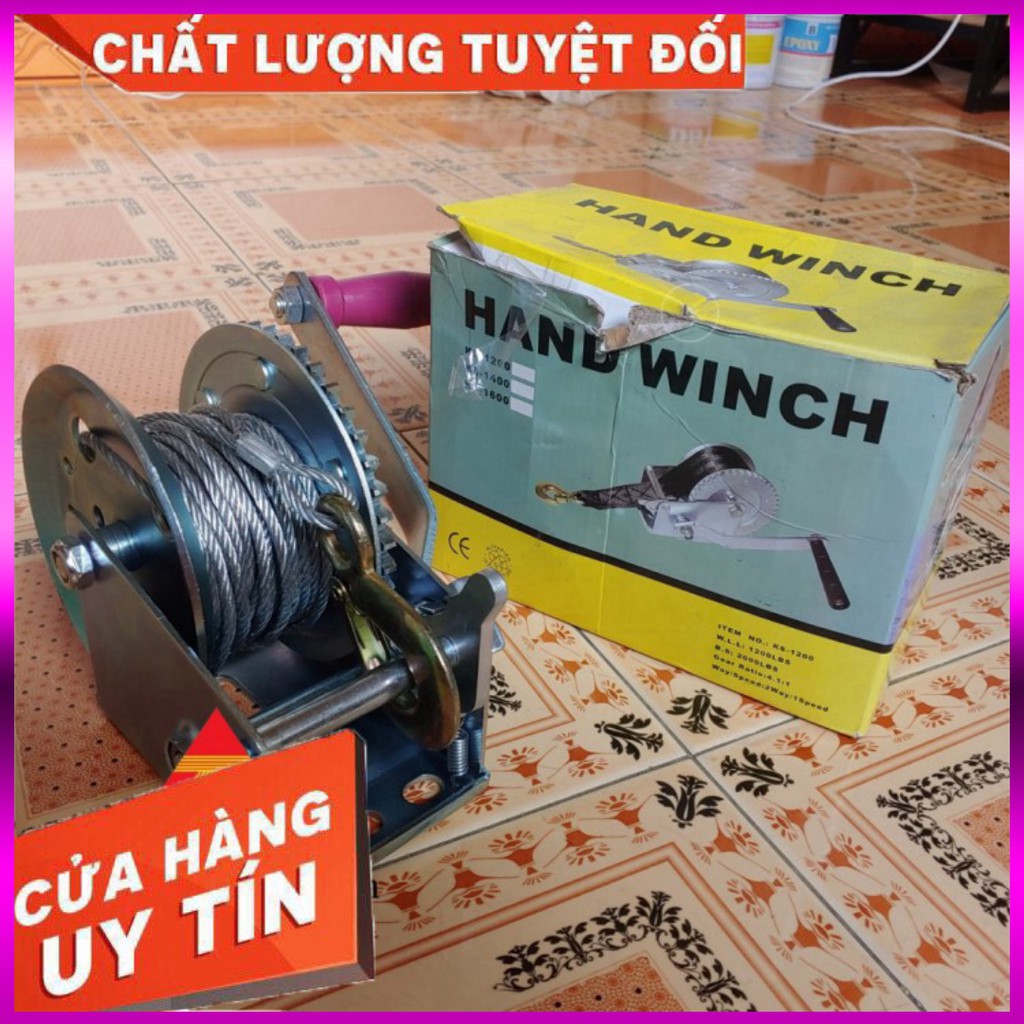 Tời Quay Tay 1200 LBS Tải Trọng 500 Kg Có Cáp Móc 10 Mét Liên Sơn Kho Miền Nam