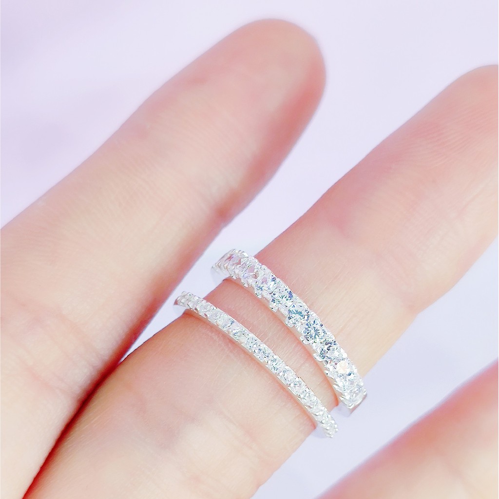 Nhẫn bạc Nhẫn một hàng đá bạc ta bản dày bạc đẹp Van Jewelry V10339